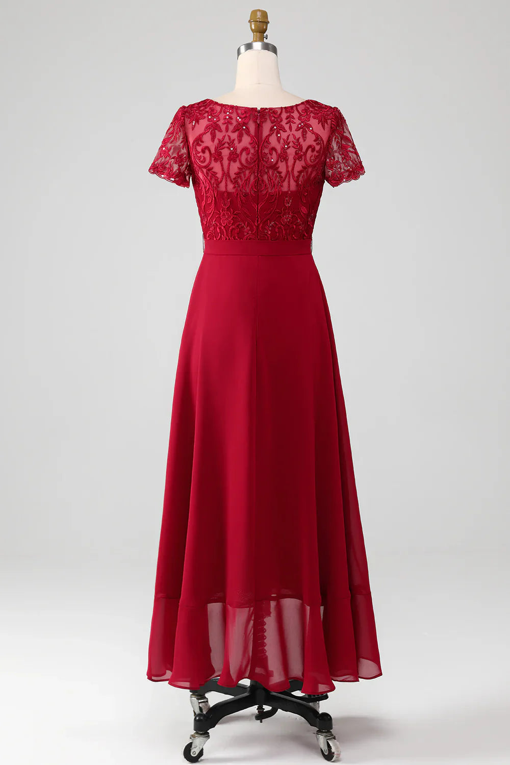 DingJiDress Elegant Fall Wedding Guest Dress Burgundy A Line Sparkly Sequin Mother of Bride Dress with Appliques