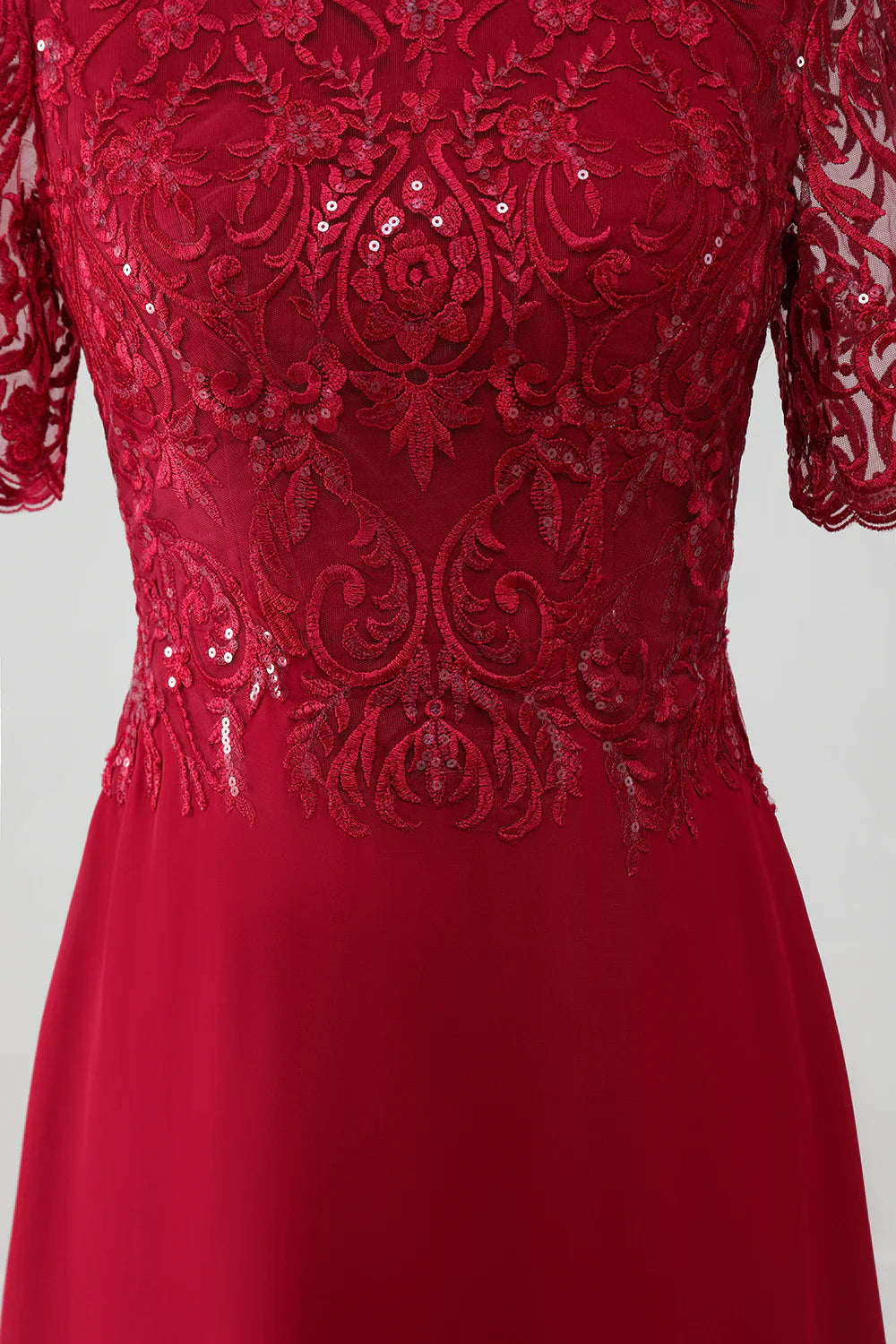 DingJiDress Elegant Fall Wedding Guest Dress November Sparkly Burgundy A Line Round Neck Sequin Mother of Bride Dress with Appliques