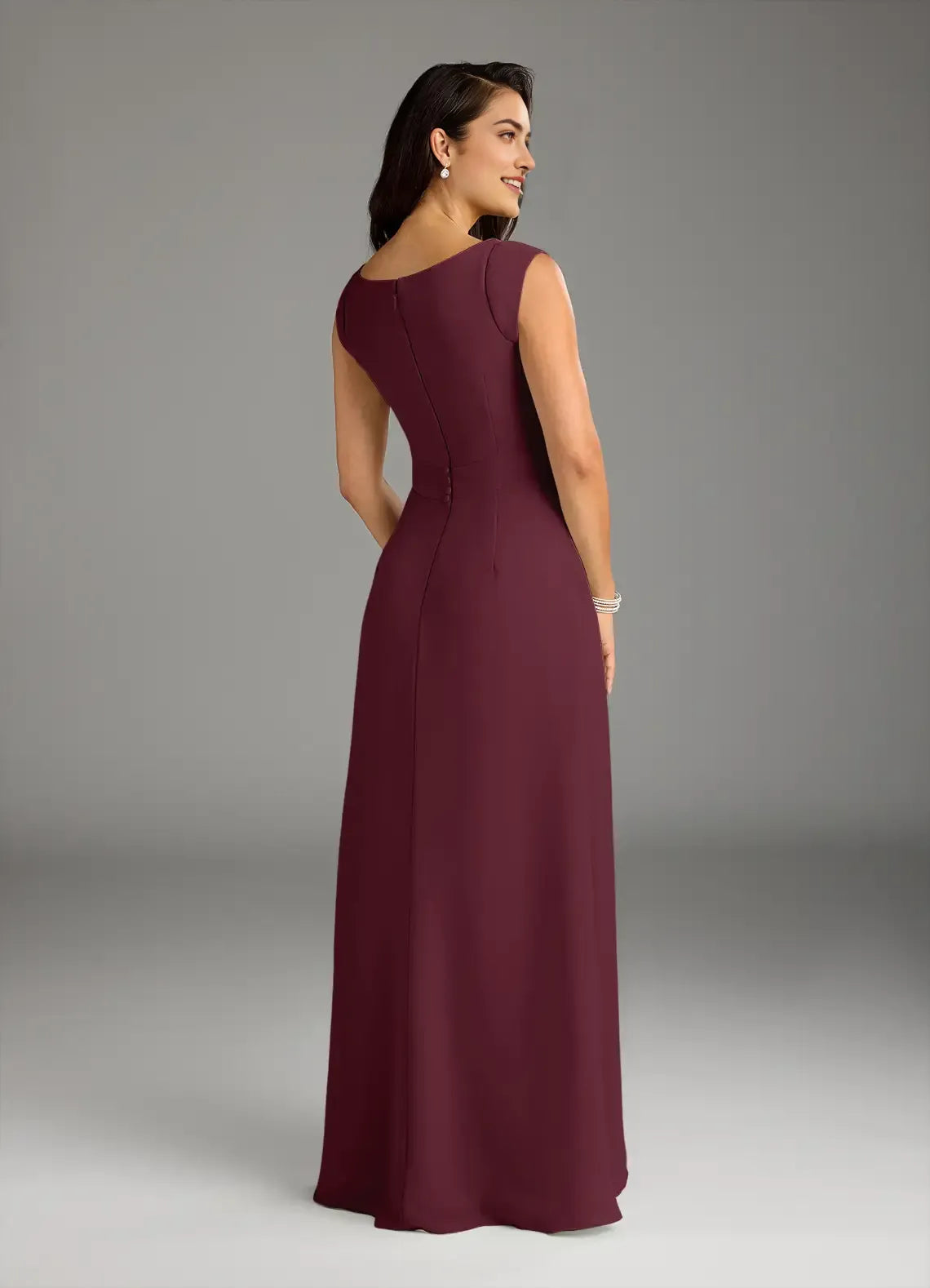 Cabernet A-Line Lace Chiffon Mother of the Bride Dress Exquisite Boat Neckline Hand Crafted Bodice Artfully Draped Flowy Skirt  Hot Sale