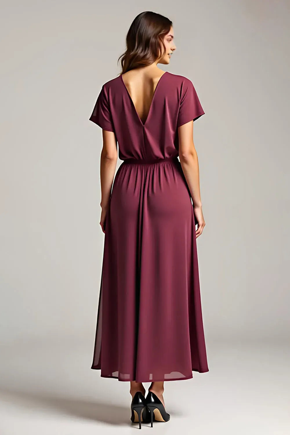 Cabernet Chiffon Long Mother of the Bride Dress
