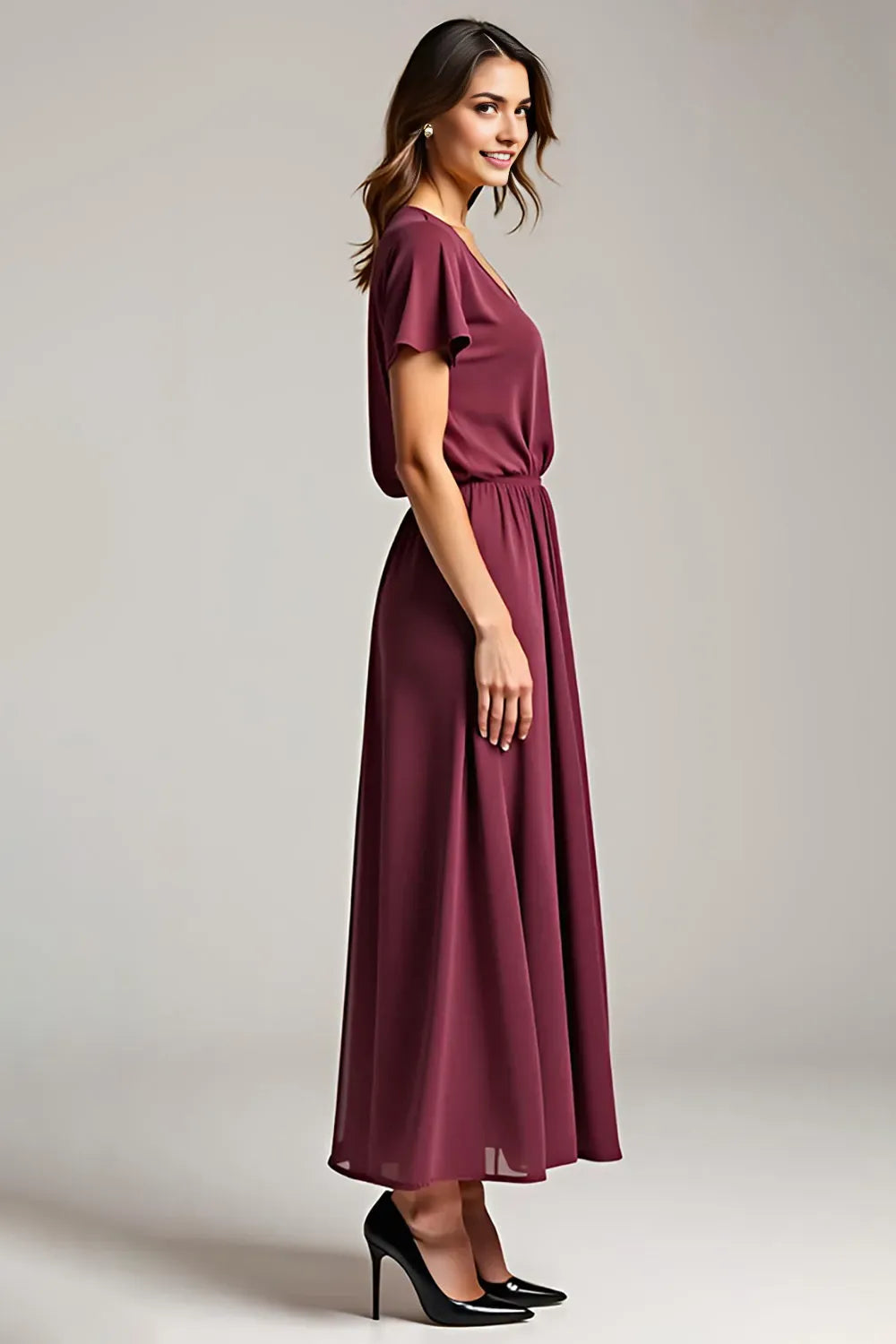 Cabernet Chiffon Long Mother of the Bride Dress