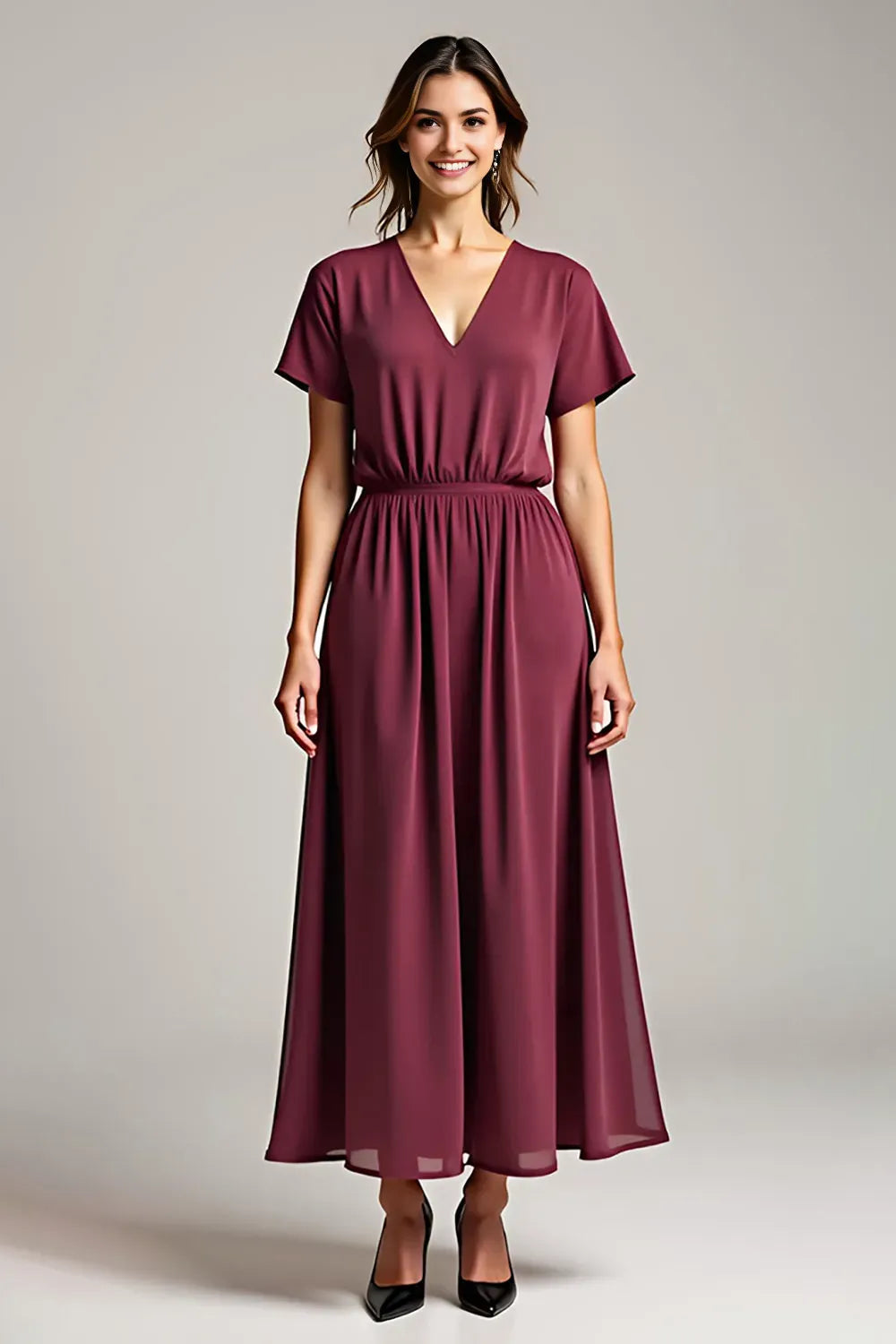 Cabernet Chiffon Long Mother of the Bride Dress