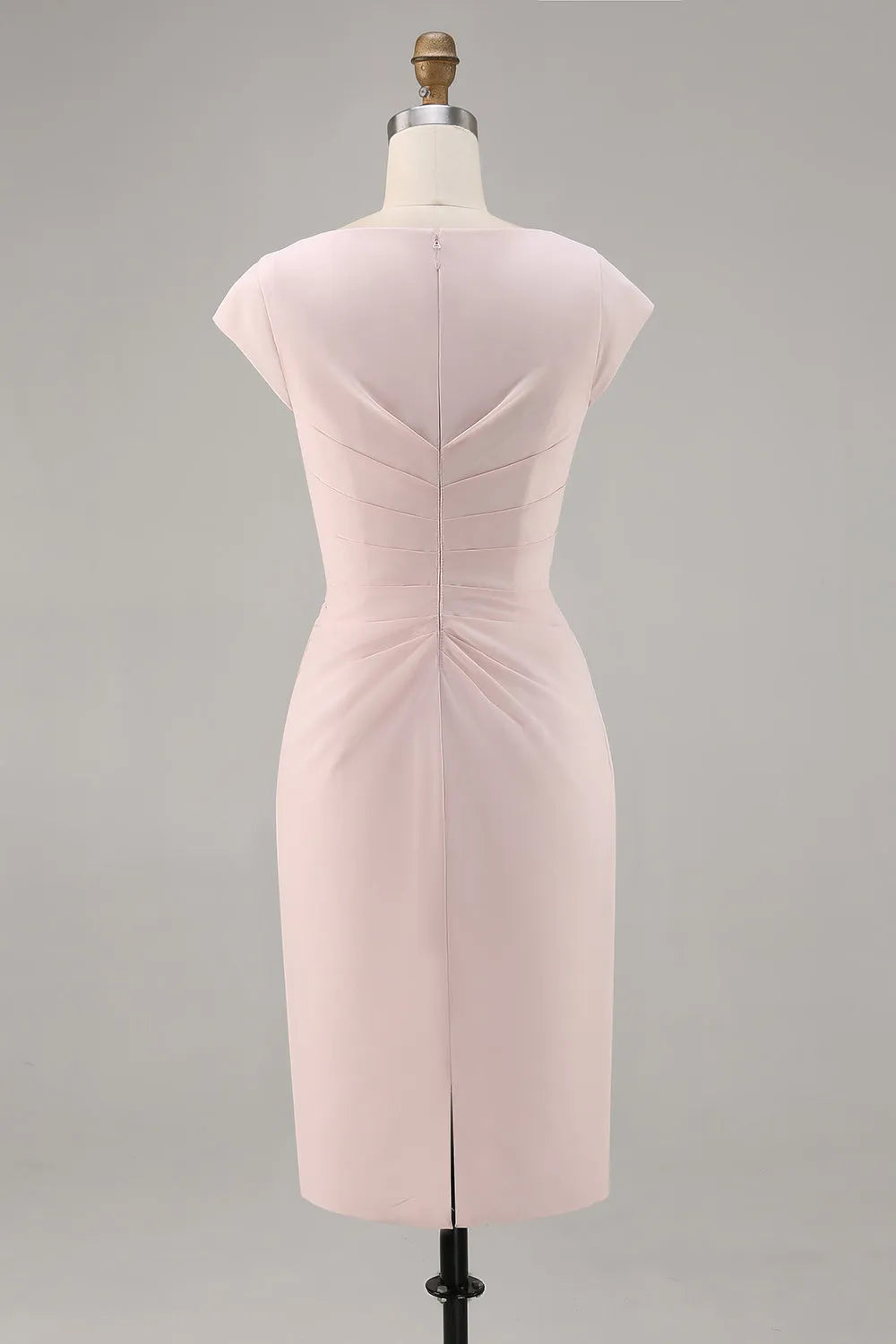 Candy Pink Bodycon V Neck Midi Mother of Bride Dress with Ruffles