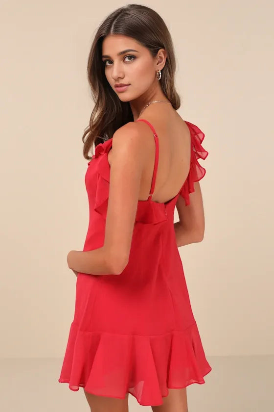 Captivating Always Coral Pink Ruffled Asymmetrical Homecoming Dresses