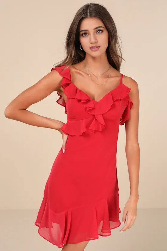 Captivating Always Coral Pink Ruffled Asymmetrical Homecoming Dresses