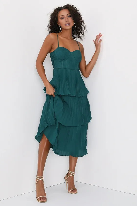 Cascading Crush Emerald Tiered Bustier Party Dresses