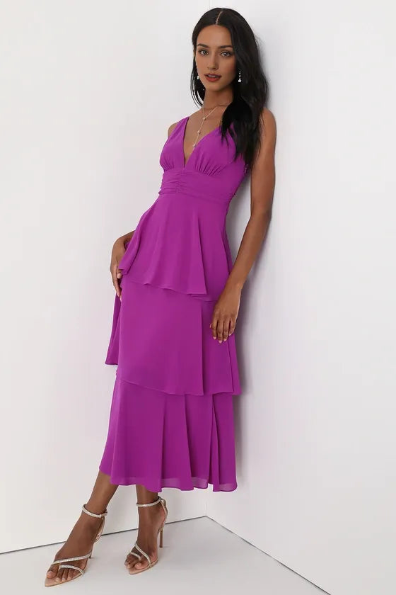 Celebration Time Lavender Sleeveless Tiered Evening Dresses ?