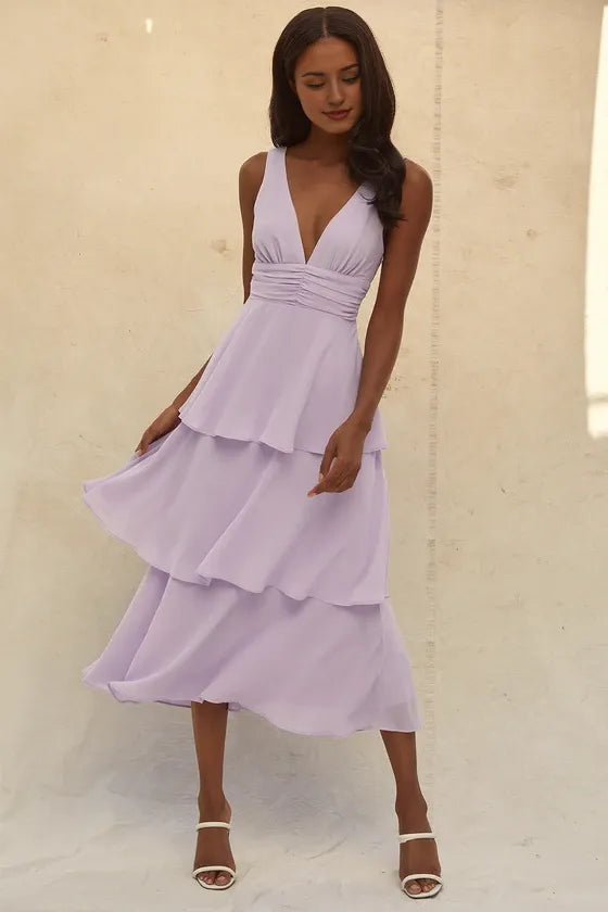 Celebration Time Lavender Sleeveless Tiered Evening Dresses ?