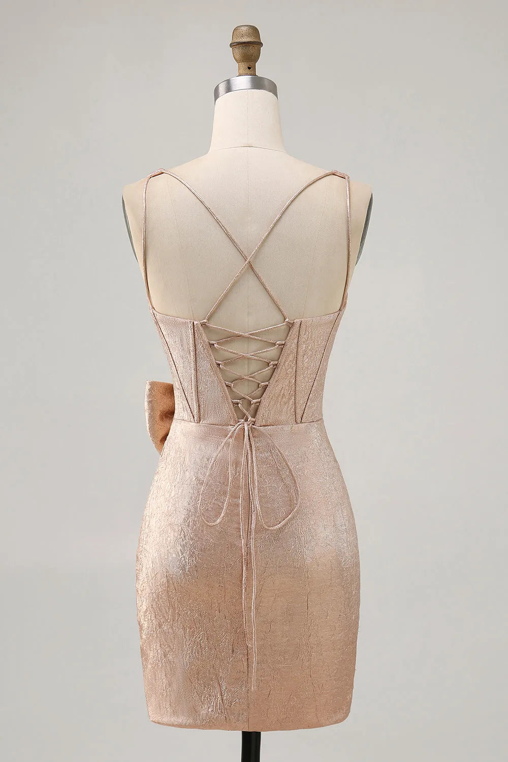 Champagne Jacquard Tight Short Corset Homecoming Dress with Bow
