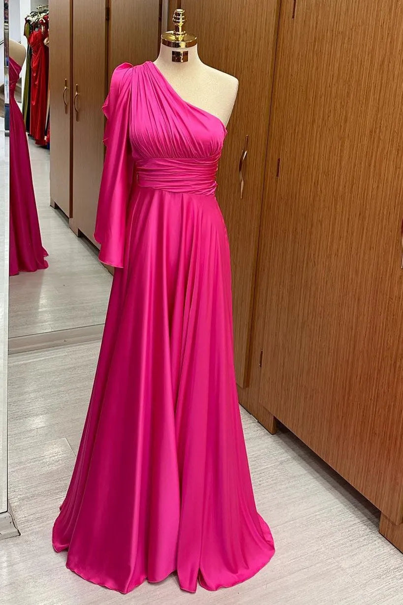 Champagne One-Shoulder Flared Sleeve A-Line Mother of the Bride Dresses