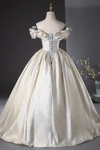 Champagne Satin Long Prom Dress Beautiful A-Line Party Dress