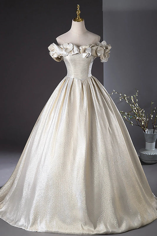 Champagne Satin Long Prom Dress Beautiful A-Line Party Dress
