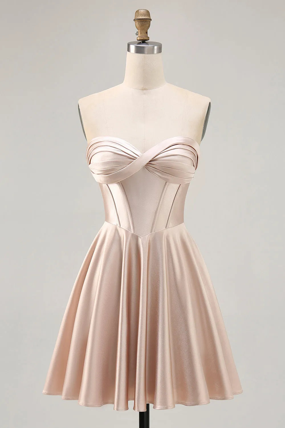 Champagne Satin Sweetheart Short Corset Homecoming Dress