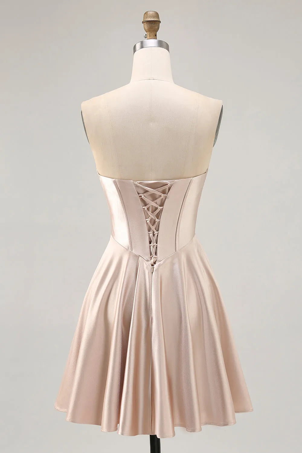Champagne Satin Sweetheart Short Corset Homecoming Dress