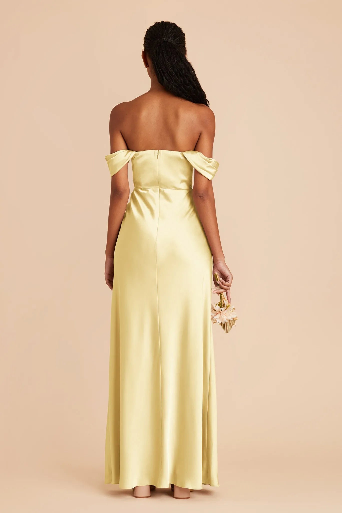 Champagne Yellow Off  Shoulder Satin Evening Dress | Formal Ball  Gala Gown with Slit