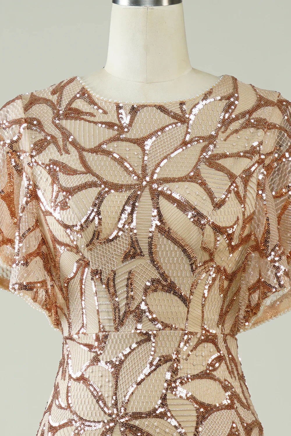 DingJiDress Champagne Sequins Long Prom Dress with Slit Back