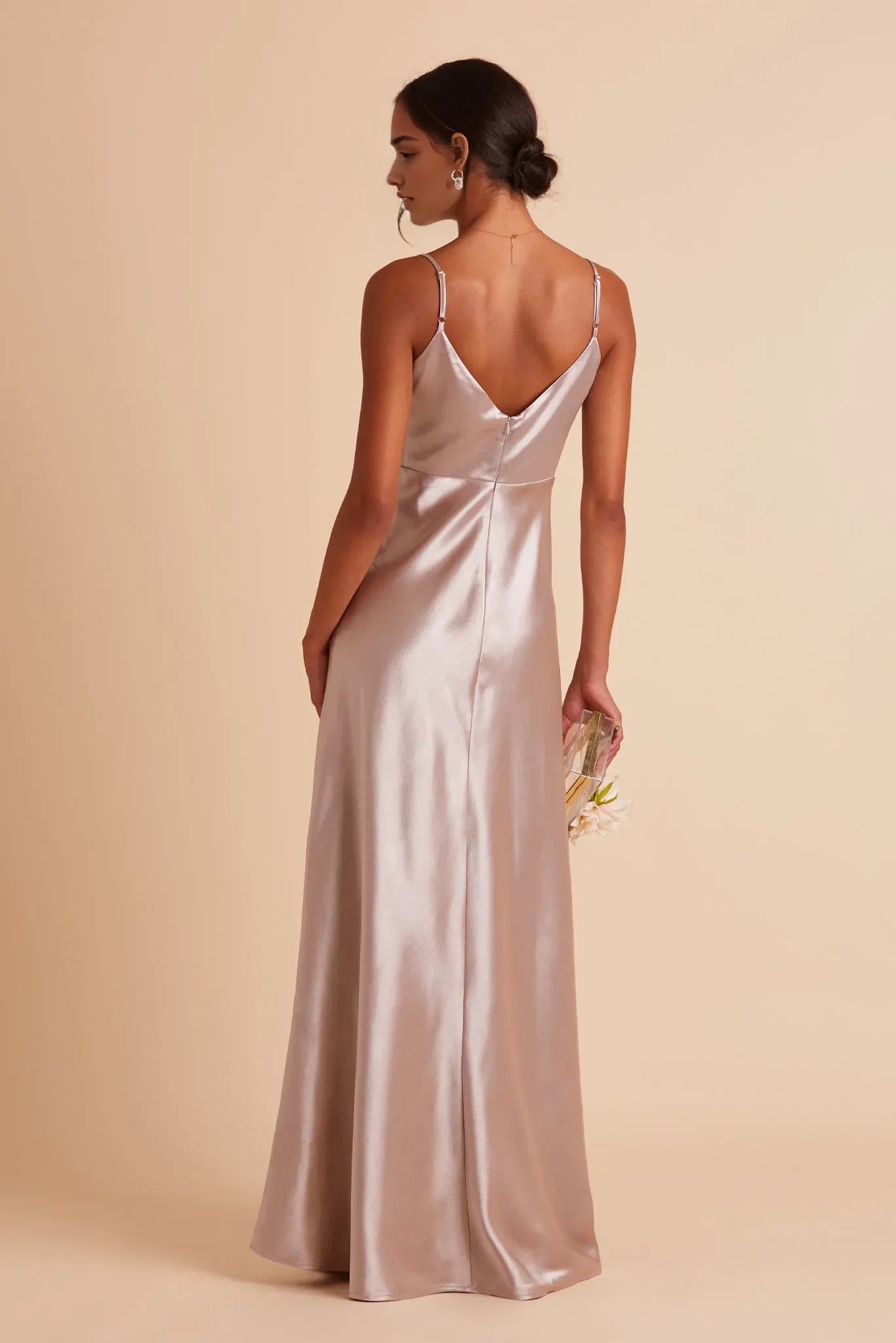 Champagne Satin Deep V - Neck Prom Dress with Side Slit -French Riviera Inspired Gown for Effortless Formal Elegance