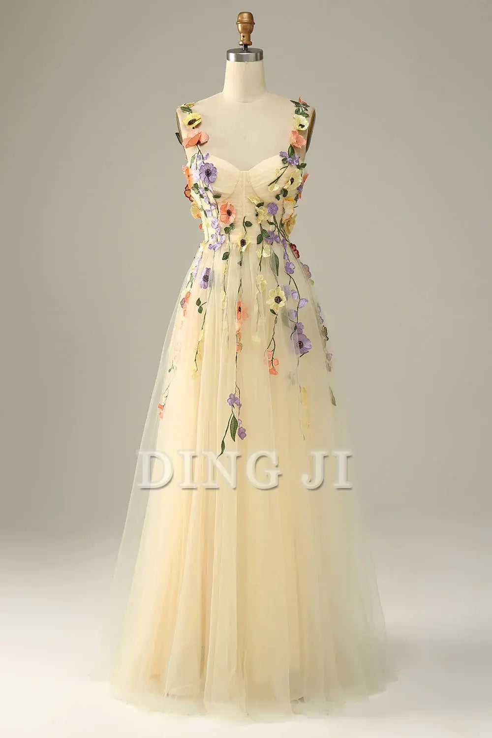 DingJiDress Prom Dress A Line Spaghetti Straps Tulle With 3D Flowers Backless Sweet Formal Women's Dresses Wedding Guests Dresses