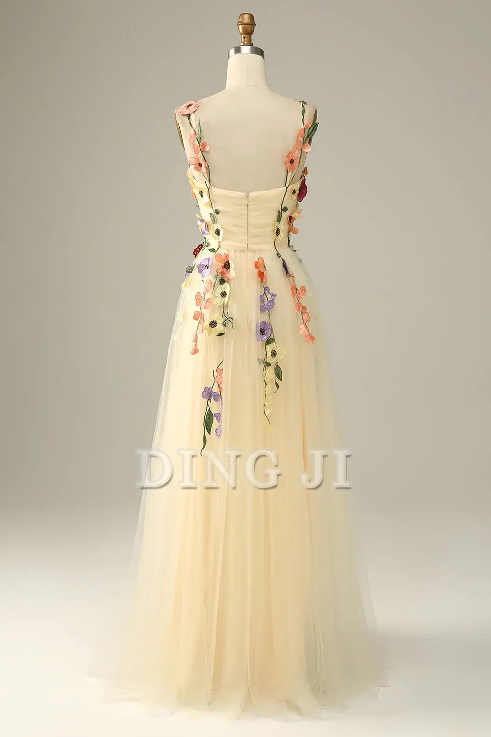 DingJiDress Prom Dress A Line Spaghetti Straps Tulle With 3D Flowers Backless Sweet Formal Women's Dresses Wedding Guests Dresses