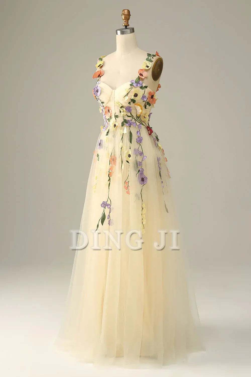 DingJiDress Prom Dress A Line Spaghetti Straps Tulle With 3D Flowers Backless Sweet Formal Women's Dresses Wedding Guests Dresses