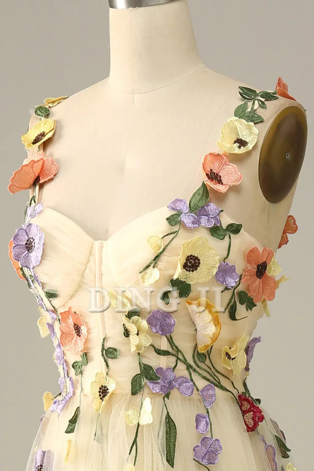 DingJiDress Prom Dress A Line Spaghetti Straps Tulle With 3D Flowers Backless Sweet Formal Women's Dresses Wedding Guests Dresses