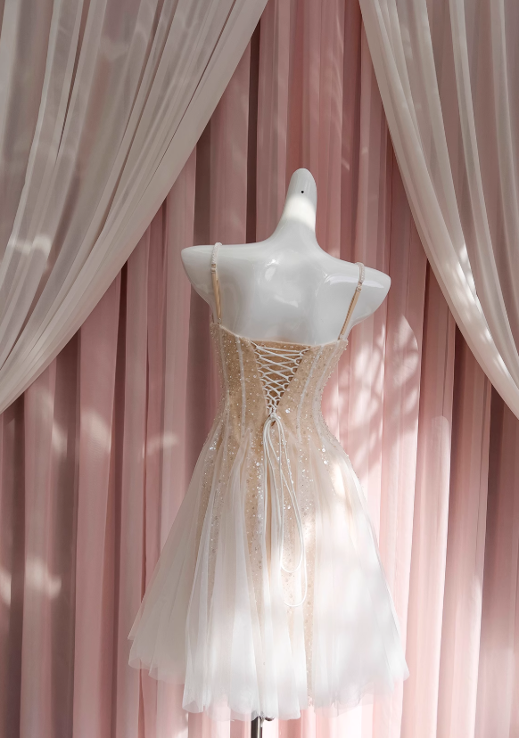 Champagne suspender dress tulle sequin party birthday dress