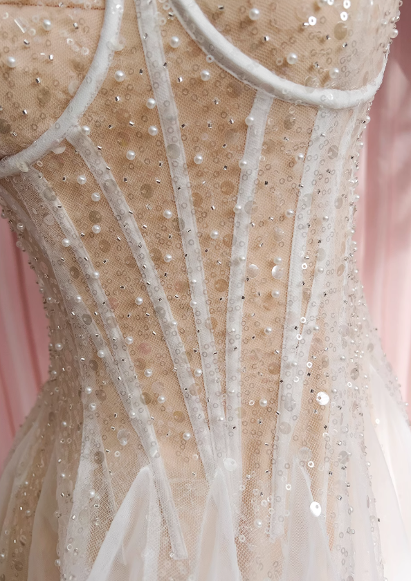 Champagne suspender dress tulle sequin party birthday dress