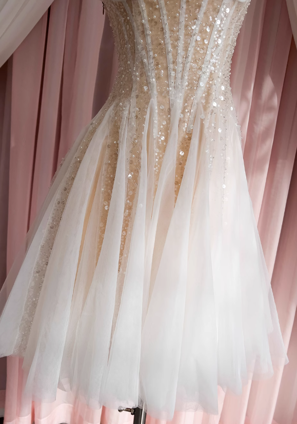 Champagne suspender dress tulle sequin party birthday dress