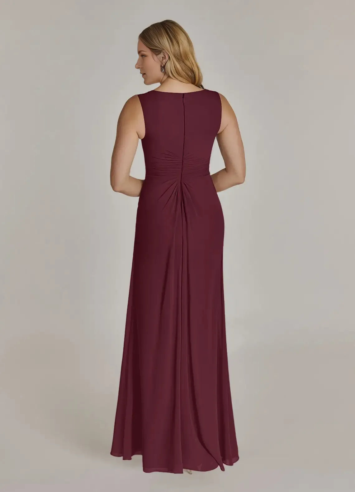 Charming Chiffon A-Line V-Neck Three-Quarter Sleeve Ruffled Back Zip Floor-Length Mother of the Bride Dress Hot Sale