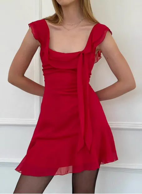 Charming Purple Square Neck Ruffle Irregular Chiffon Birthday Party Dress