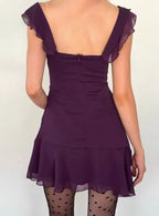Charming Purple Square Neck Ruffle Irregular Chiffon Birthday Party Dress