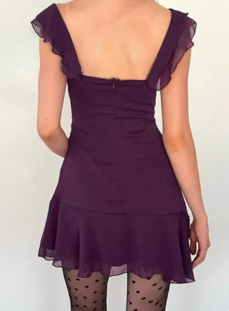 Charming Purple Square Neck Ruffle Irregular Chiffon Birthday Party Dress