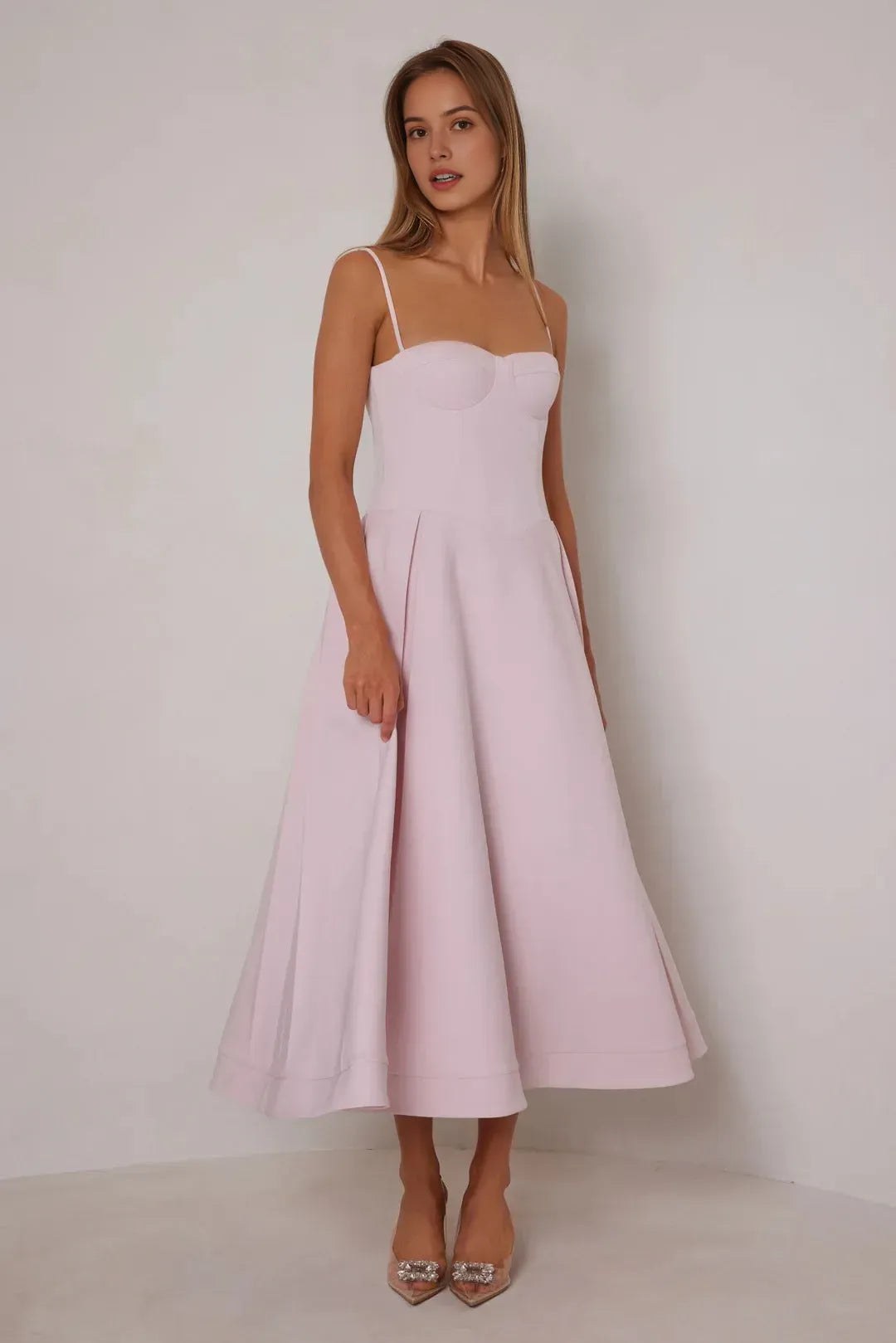 Chic A-Line Sweetheart Neck Spaghetti Strap Open Back Back Zip Midi Length Prom Dresses