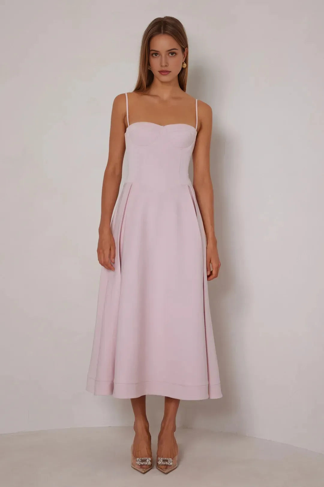 Chic A-Line Sweetheart Neck Spaghetti Strap Open Back Back Zip Midi Length Prom Dresses
