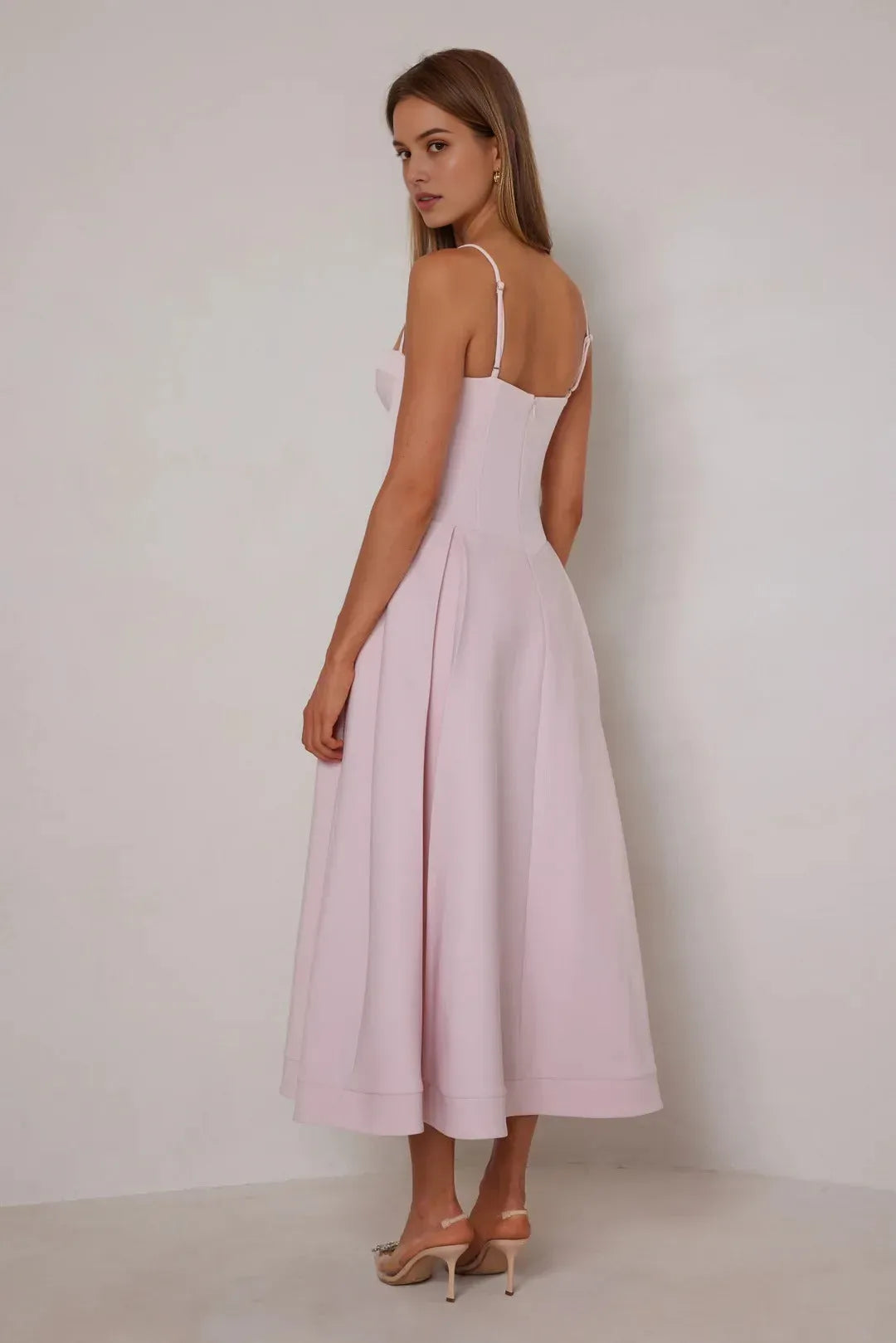 Chic A-Line Sweetheart Neck Spaghetti Strap Open Back Back Zip Midi Length Prom Dresses