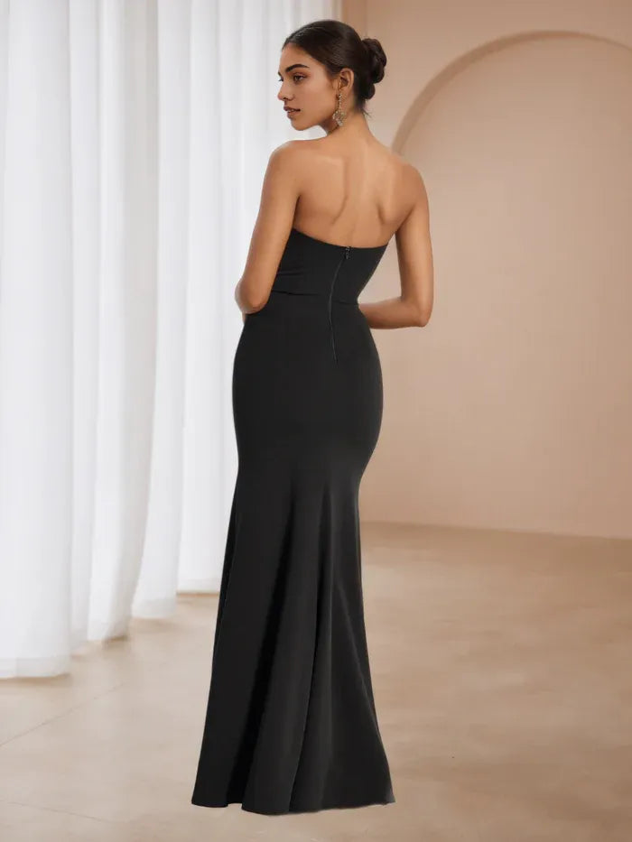Chic Black Mermaid Prom Dress Strapless Design  Side Slit for Glamorous