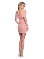 Chic Blush Pink Off - Shoulder Homecoming Dress with Twisted Neckline Corset  Style Bodice Ruffled Detail Perfect for Prom Nights