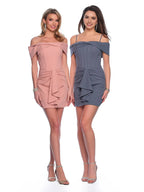 Chic Blush Pink Off - Shoulder Homecoming Dress with Twisted Neckline Corset  Style Bodice Ruffled Detail Perfect for Prom Nights
