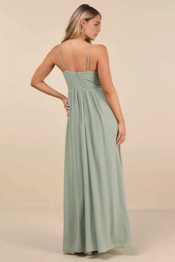 Chic Green Chiffon Prom Dress Spaghetti Straps Plunging V Neck and Alluring Sheer Lace - Inset Waist for a Stunning Look