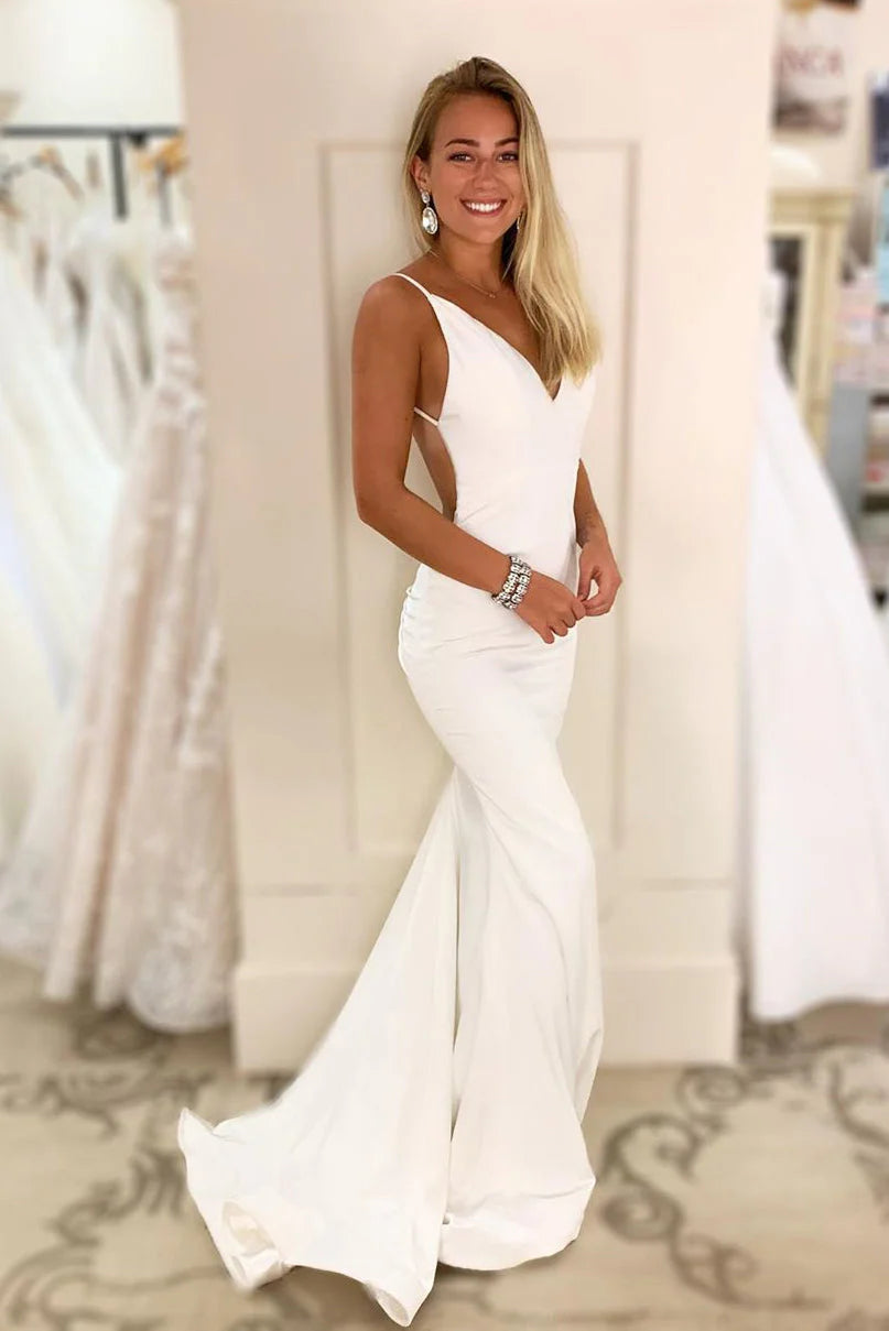 Chic Mermaid Asymmetrical Ruched White Floor-Length Prom Dress