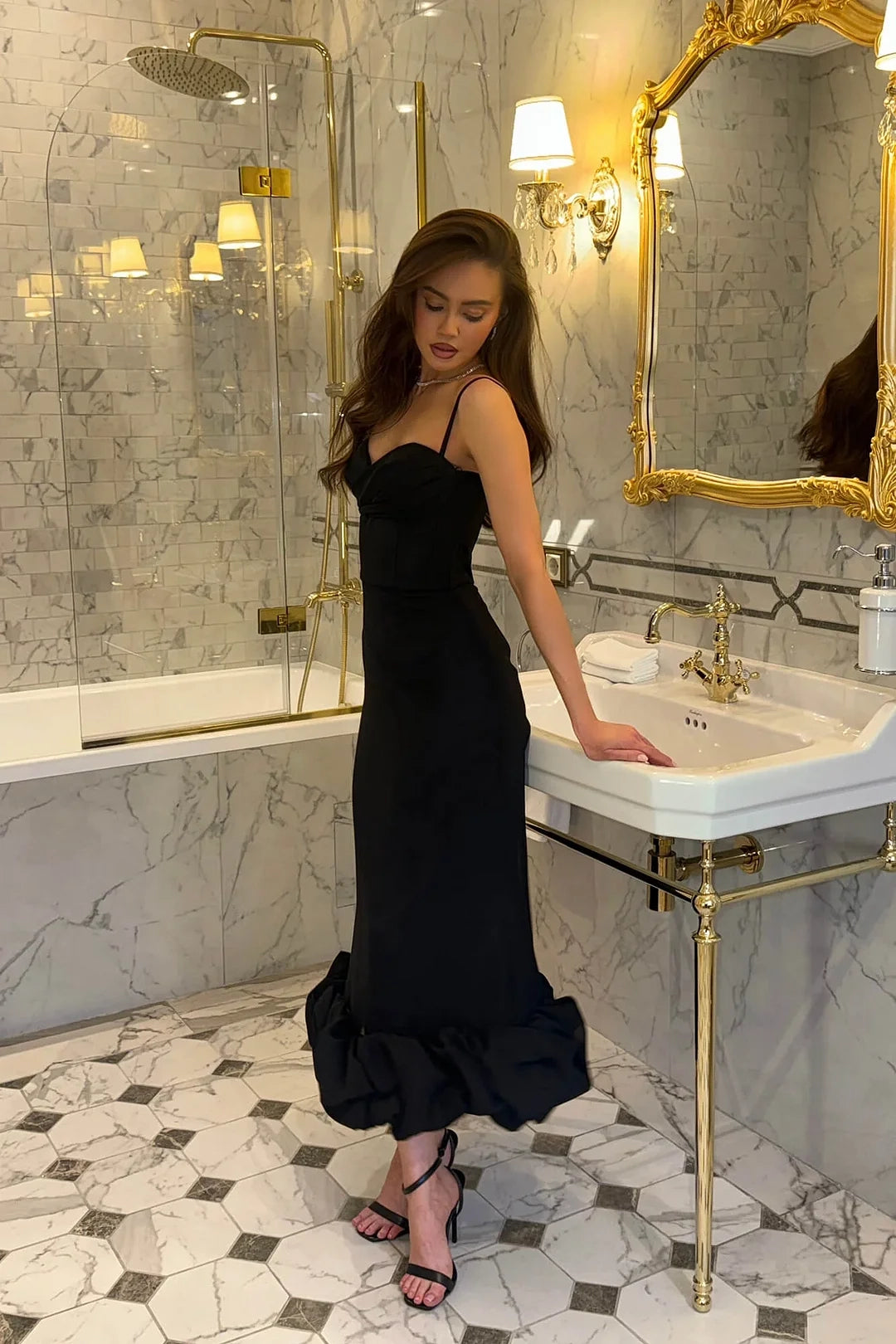 Chic Playful Mermaid Spaghetti Strap Ruffle Midi Prom Dress