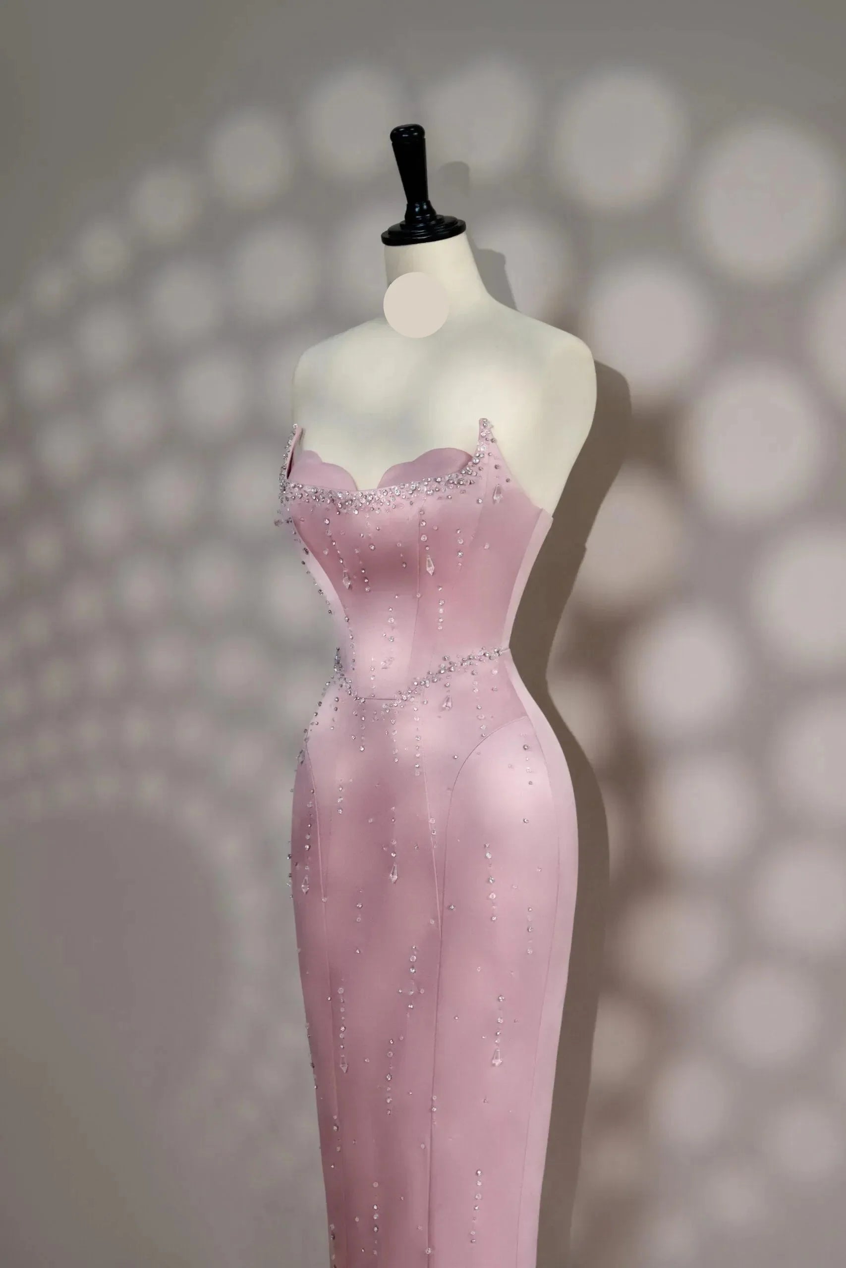 Chic Sheath Sweetheart Strapless Beaded Pink Midi-Length Evening Dress For Women Ready To Ship