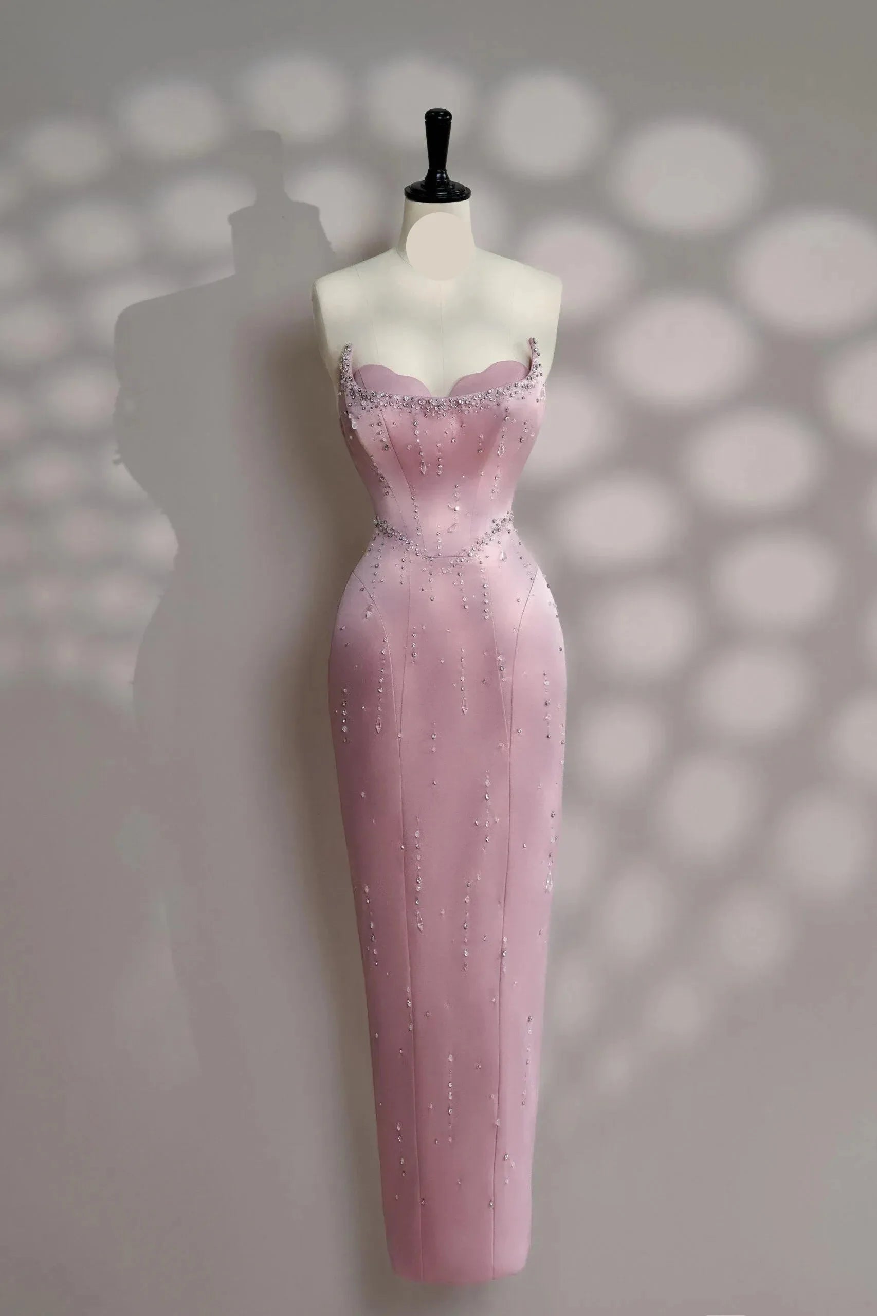 Chic Sheath Sweetheart Strapless Beaded Pink Midi-Length Evening Dress For Women Ready To Ship