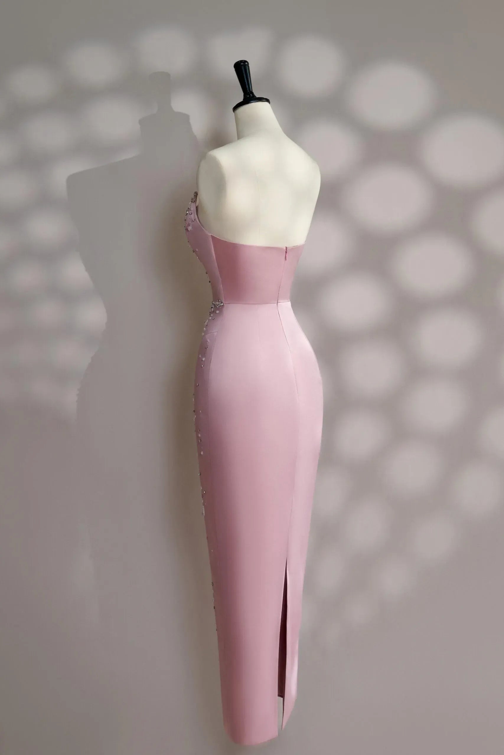 Chic Sheath Sweetheart Strapless Beaded Pink Midi-Length Evening Dress For Women Ready To Ship