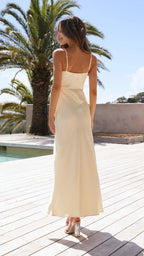 Chic Spaghetti  Strap Satin Prom Gown in Cream Featuring Side Slit and Draped Bodice for Prom Nights Special Occasions