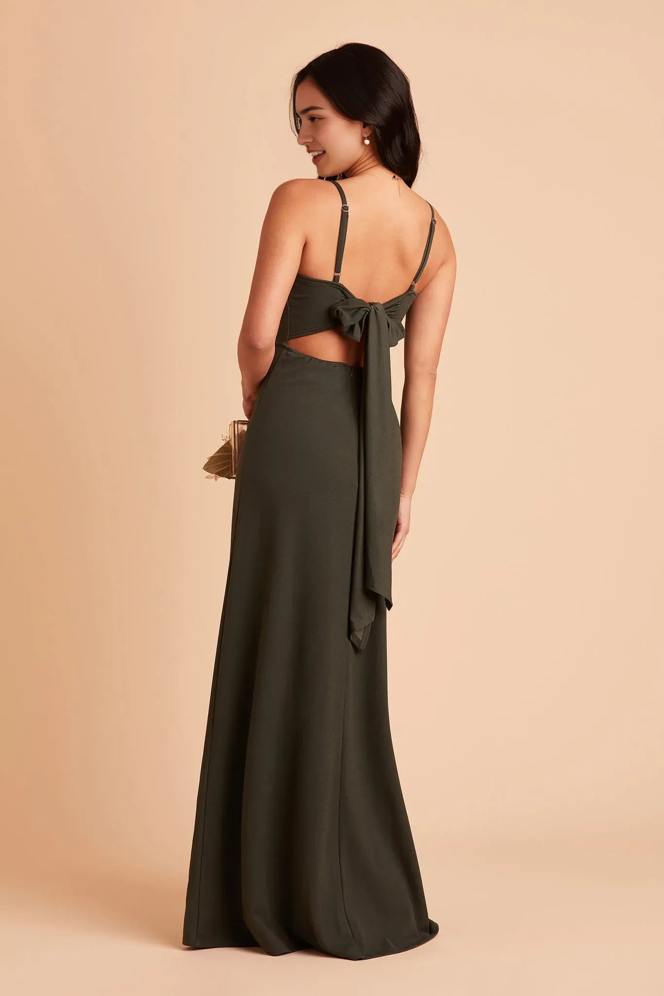 Chic Spaghetti Strap Square Neck Prom Dresses in Olive Green Side Slit for Glamorous Balls and Parties