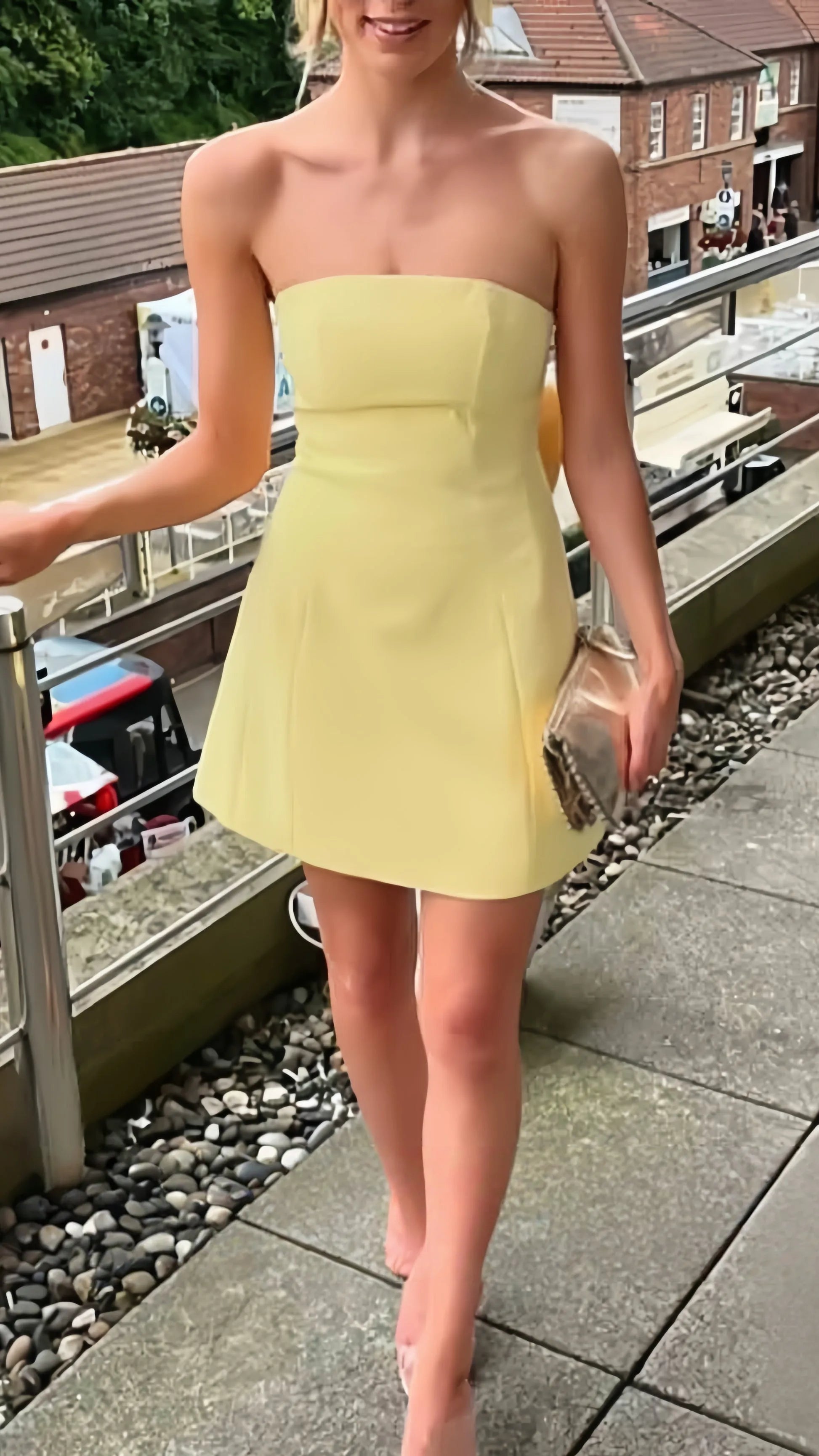 Chic Strapless Yellow Strapless Homecoming Dresses Bowknot Party Dress Minimalist A - Line Mini Gown