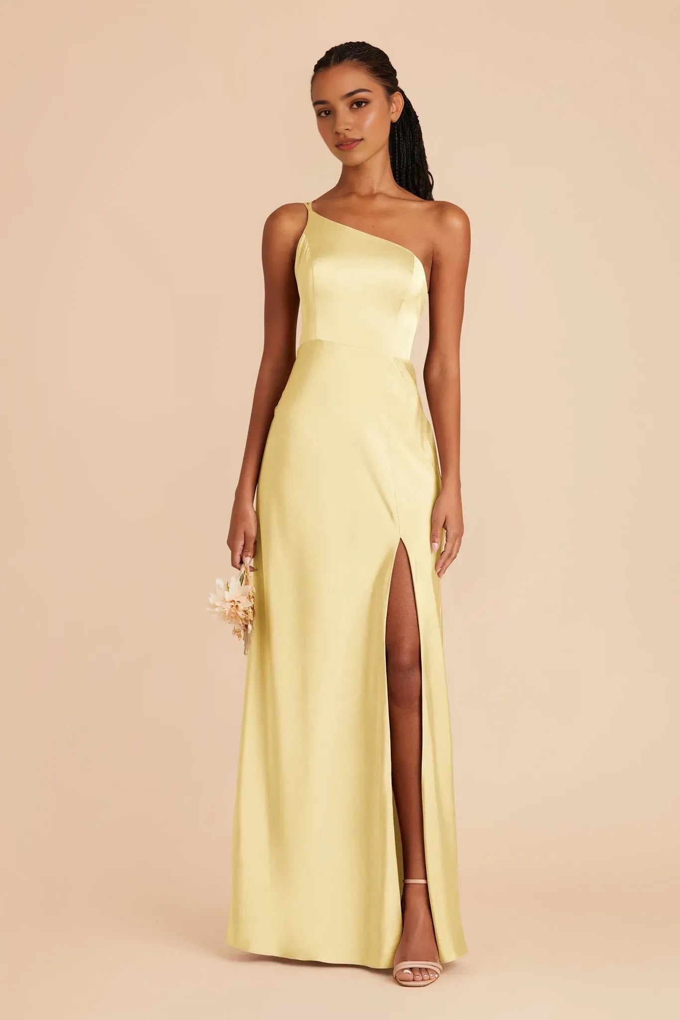 Chic Yellow One - Shoulder Prom Dress  Satin Silhouette with Side Slit for City Sophistication