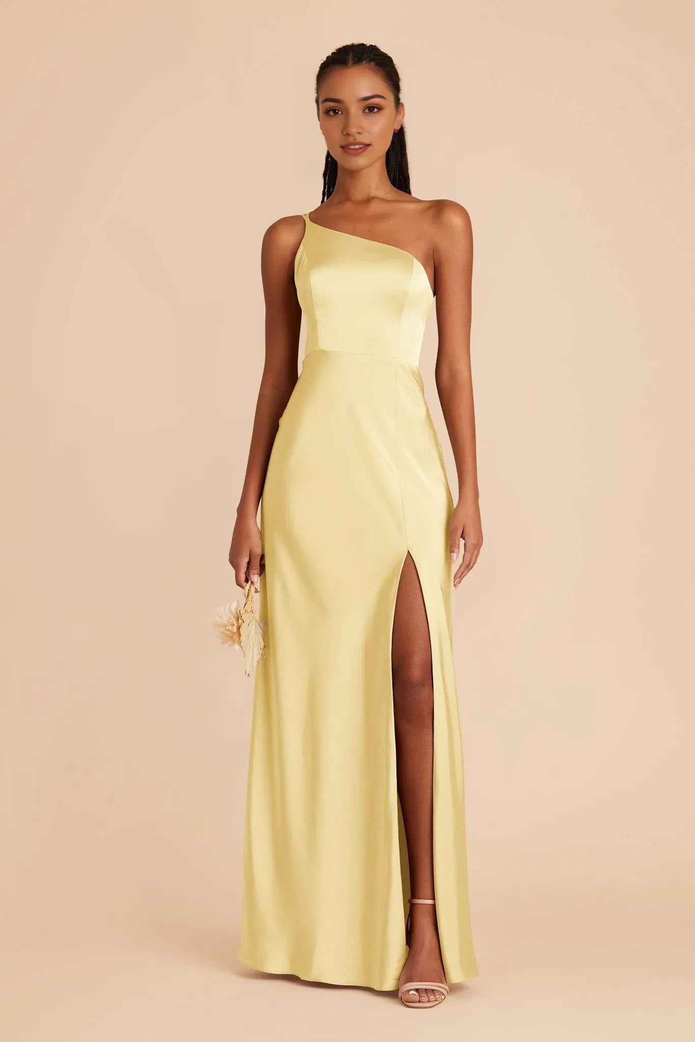 Chic Yellow One - Shoulder Prom Dress  Satin Silhouette with Side Slit for City Sophistication