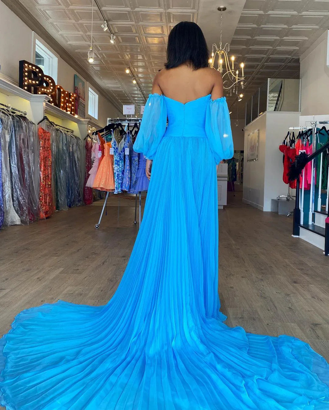 DingJiDress A Line Sweetheart Chiffon Prom Dresses with slit beades Charming